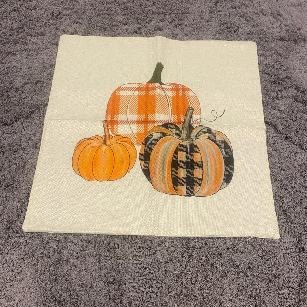 Fall Plaid Pumpkin Throw Pillow Cover- Orange
